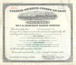 Mr. D was given his renewed Chief Engineer License from United States Coast Guard